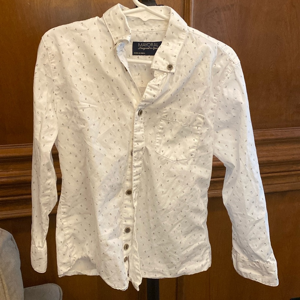 Mayoral LS button down, ABCs and 123s, size 5